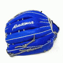  pattern baseball glove from Akadema has an H-Web, open back, deep pocket, royal bl