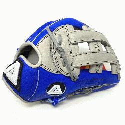 nch pattern baseball glove from Akadema has an H-Web, open back, deep pocket, royal blue back