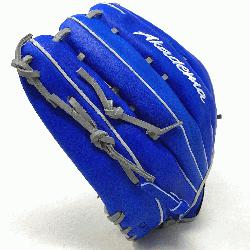 13 inch pattern baseball glove from Akadema has an H-Web, open back, deep pocket, royal bl