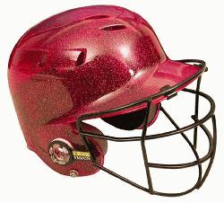 00FFG Batting Helmet with Faceguard and Metalic Flakes (Scarlet) : Metallic finished 