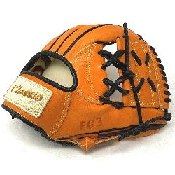  classic 11 inch baseball glove is made with orange stiff American Kip leather, black binding, and