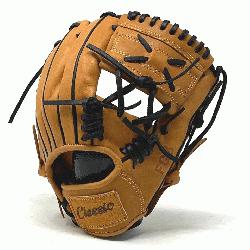 inch baseball glove is made with tan stiff American Kip leather, black binding, and rough 
