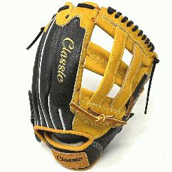 lassic 12.75 inch baseball glove is made with tan stiff American Kip le