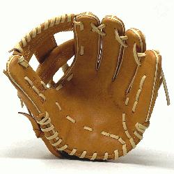  11.5 inch baseball glove is made with tan stiff American Kip leather. Spiral I Web, open back,