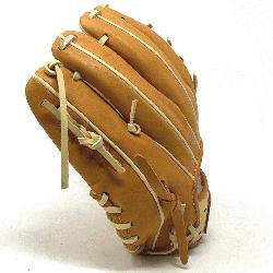 11.5 inch baseball glove is made with tan stiff American Kip leather. Spiral I Web, open back, ligh