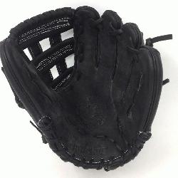 a preminum steerhide black baseball glove with white stitching and h 