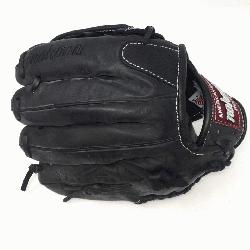 eminum steerhide black baseball glove with white stitching and h web. 