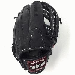kona preminum steerhide black baseball glove with white stitching and h web. The Nokona 