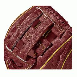 infield model, dual post web Brick Red with Vegas gold Pro Stock leather