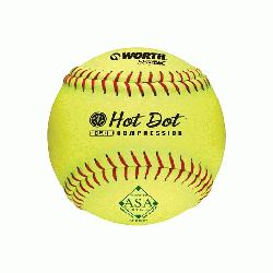 an>These 11 slow pitch softballs have red stitching 