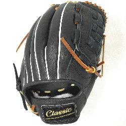 his classic pitcher or utility 12 inch baseball glove is made with black stiff American Kip leathe