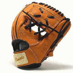 ch baseball glove is made with orange stiff American Kip leather, 