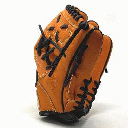 This classic 11 inch baseball glove is made with orange stiff American Kip leather, black b