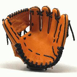 h baseball glove is made with orange stiff American Kip leat