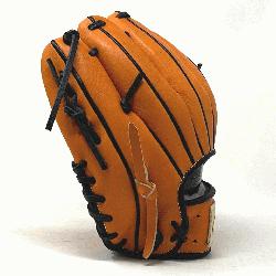 ic 11 inch baseball glove is made with orange stiff American Kip leather, black binding,