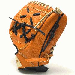 sic 11 inch baseball glove is made with orange stiff American Kip leather with black and came