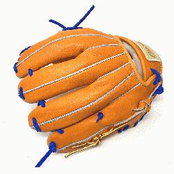  11 inch baseball glove is made with orange stiff American Kip leather, royal tann