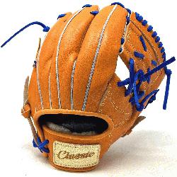 lassic 11 inch baseball glove is made with orange stiff American Kip leather, royal 