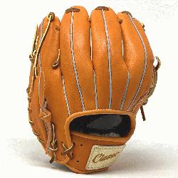 11 inch baseball glove is made with orange stiff American Kip leather. with rough welt. One