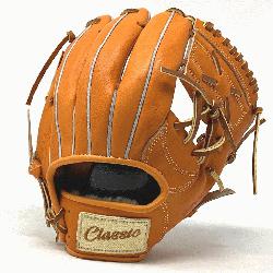 h baseball glove is made with orange stiff American Kip leather. wit
