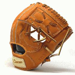 11 inch baseball glove is made with orange stiff American Kip leather. with rough welt. One piece 