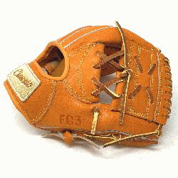  11 inch baseball glove is made with orange stiff American Kip leather. with rough welt. One piece 