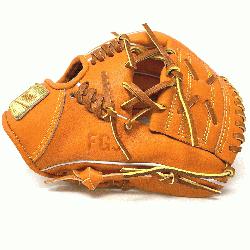 small 11 inch baseball glove is made with orang