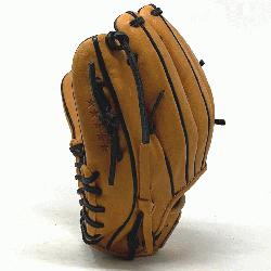 nch baseball glove is made with tan stiff American Kip leather, black binding, and rough welting