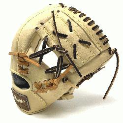  11.5 inch baseball glove is made with blonde stiff American Kip leather. Unique anchor lace