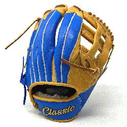 lassic 12.75 inch outfield baseball glove is made with tan stiff American Kip leather.