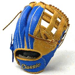  12.75 inch outfield baseball glove is made with tan stiff American Kip l