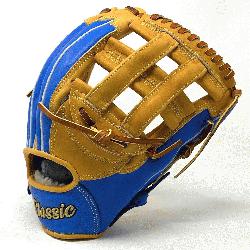  12.75 inch outfield baseball glove is made with tan stiff American Kip leather. 