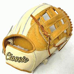 12.75 inch outfield baseball glove is made with tan stiff American Kip leather (Tan and Blonde). Un