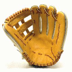75 inch outfield baseball glove is made with tan stiff American Kip leather (Tan and Blonde). U