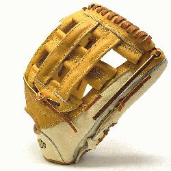 75 inch outfield baseball glove is made with tan stiff American Kip leather (Tan