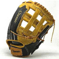 .75 inch baseball glove is made with tan stiff American Kip leather. Unique leather fin