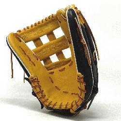 .75 inch baseball glove is made with tan stiff American Kip leather.