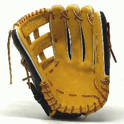 12.75 inch baseball glove is made with tan stiff American Kip leather. Unique leat
