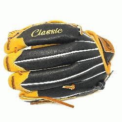 is classic 12.75 inch baseball glove is made with tan stiff Ameri