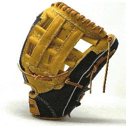  12.75 inch baseball glove is made with tan stiff American Kip leather. Unique leather finger tips 