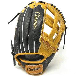 lassic 12.75 inch baseball glove is made with tan stiff American Kip leather. Unique leat