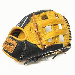 12.75 inch baseball glove is made with tan stiff American Kip leather. Unique leather finger tips 