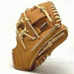 c 11.5 inch baseball glove is made with tan stiff American Kip leather. Spiral I Web, open b