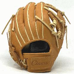 c 11.5 inch baseball glove is made with tan stiff American Kip leather. Spiral I Web, open back,