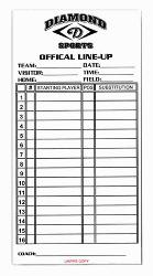ball Baseball Lineup Cards WHITE PACKAGED IN SETS OF 25 : Diamond Softball Baseba