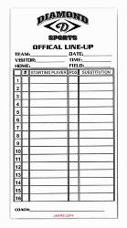 Diamond Softball Baseball Lineup Cards WHITE PACKAGED