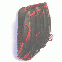 al steerhide baseball glove with red laces, modified trap web, and o