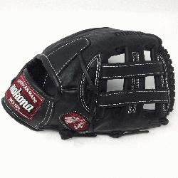na preminum steerhide black baseball glove with white stitching and h web. The Nokona