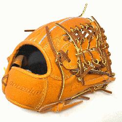 Very stiff 11.75 inch orange Japan Kip baseball glove with black sheepskin lining.