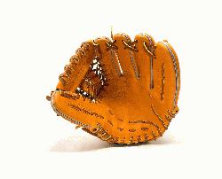  stiff 11.75 inch orange Japan Kip baseball glove with black sheepskin lining.